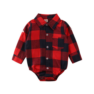 

Newborn Baby Girl Boy Christmas Costume Plaid Romper Jumpsuit Clothes Outfits