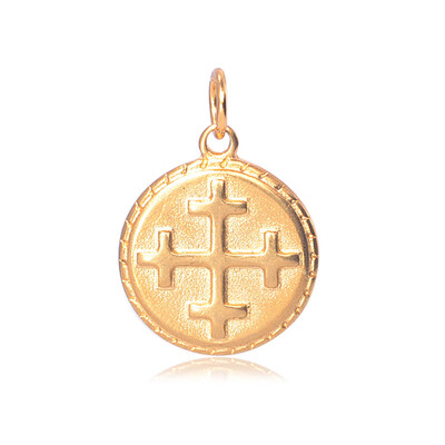 

316 Stainless Steel Pendants Flat Round with Julian Cross Golden 23x19x25mm Hole 5mm Jumpring 7x1mm