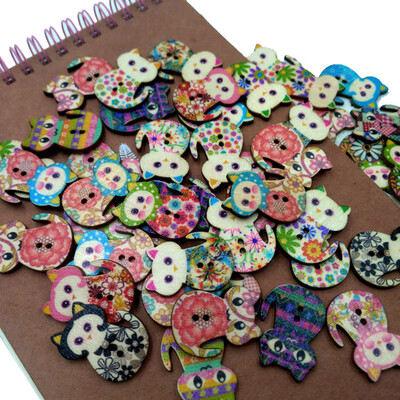 

Siaonvr 50pcs Mixed Cat 2 Holes Wooden Buttons Sewing Scrapbooking Crafts