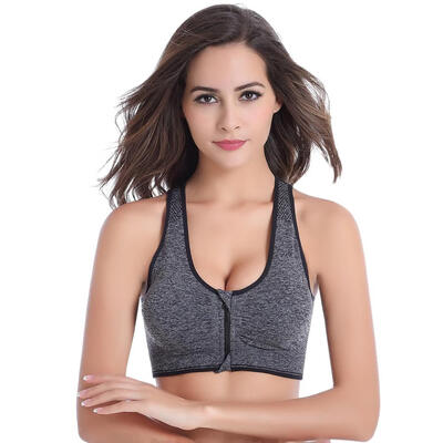 

Sexy Women Sportswear Sports Shockproof Padded Bra Solid Zipper Yoga Vest