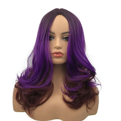 

StrongBeauty Medium Length Wavy Dark Purple Highlights Center Part No Bangs Full Synthetic Party Wig Womens Wig