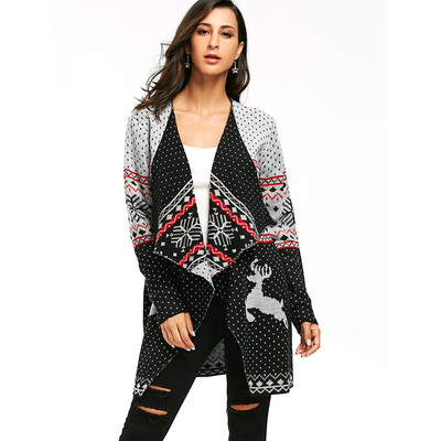 

Christmas Reindeer Polka Dot Draped Tunic Cardigan