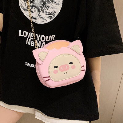 

Cartoon personality net red pig bag female new 2019 tide cute girl chain shoulder messenger bag small round bag