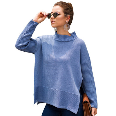 

Women Autumn Fashion Concise Loose Personality Casual All-match Long Sleeve Side Split Sweater