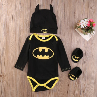 

Newborn Baby Boy Girl Clothes Batman RompersShoesHat Costumes 3Pcs Outfits Set