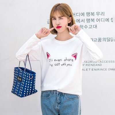 

Yu Zhaolin 2019 new Korean version of the wild bottoming shirt female loose cartoon letter printing long-sleeved T-shirt YWTC191243 white M