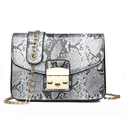 

Glossy Snake Print Shoulder Handbags PU Leather Women Chain Crossbody Bags