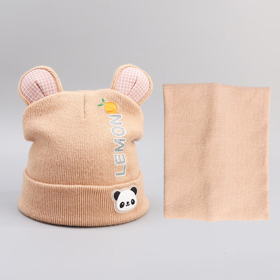 

Korean version of autumn&winter new mens&womens scarf head cap baby knitted cotton cartoon two-piece hat