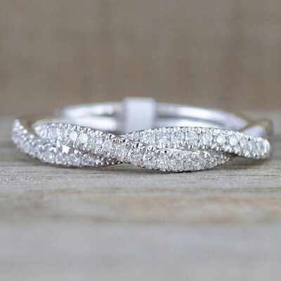 

Solid Round Cut Rope Twined Curve Infinity Gemstone Ring Anniversary Wedding Jewelry