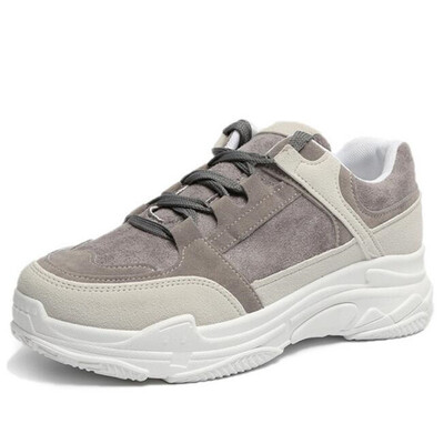 

DIWEINI 2019 Spring New Leather Womens Platform Chunky Sneakers Fashion Women Flat Thick Sole Shoes Woman Dad Footwear WJ666
