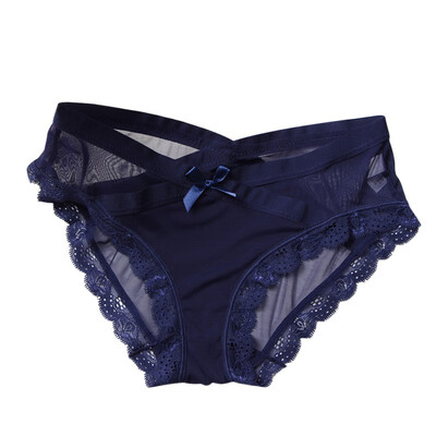 

Sexy Bow Net Yarn Lace Briefs Female Solid Color Wrap Intimates Women Underwear Transparent Lingerie Panties 2018 New Arrival