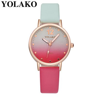 

YOLAKO Brand Women Retro Gradient Rainbow Leather Belt Roma Watch Casual Luxury Ladies Sport Quartz Watches Relogio Feminino 533