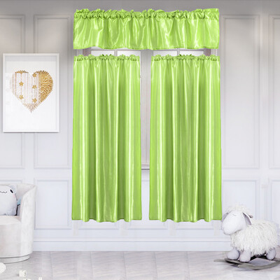 

Gobestart 3Pcs Pure Color Kitchen Home Curtain With Swag Tier Window Curtain Set