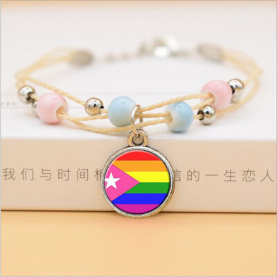 

Women Men Bead Unicorn Gay Pride Rainbow Ceramics Pendent Bracelet Jewelry