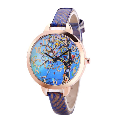 

FanTeeDa Casual Women Watches Colorful Tree Leather Analog Quartz Wristwatches Fashion Clock ladies Watch Montre Femme 533