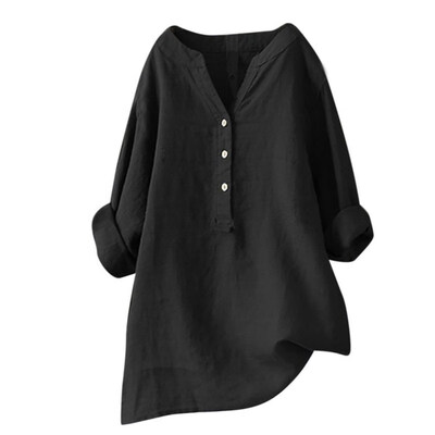 

Summer Womens Solid Color V-neck Long Sleeve Button Buckle Shirt Fashion V-neck Loose Retro Long Sleeve Casual Top