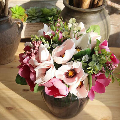 

Artificial Flowers Silk Flowers Artificial Yulan Magnolia Bouquet for Home Bridal Wedding Party Festival Bar Decor