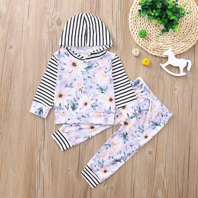 

Newborn Baby Girls Long Sleeves Flowerts Print TopPants Set Outfit Kid Clothes
