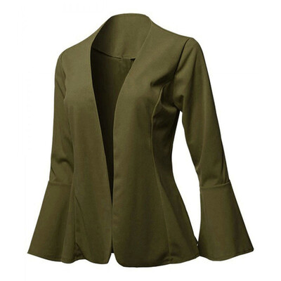 

Toponeto Womens Fashion Casual Solid Collarless Bell Sleeve Open Blazer