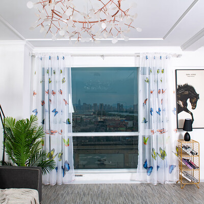 

Gobestart Leaves Curtain Tulle Window Treatment Voile Drape Valance 2 Panel Fabric