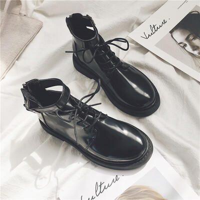 

British style martin boots female autumn tide black short boots thick bottom thin handsome boots female
