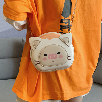 

Cartoon personality net red pig bag female new 2019 tide cute girl chain shoulder messenger bag small round bag