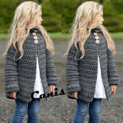 

US Toddler Girls Fall Winter Clothes Button Knitted Sweater Cardigan Cloak Coat