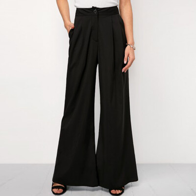 

Tailored Womens Bow Tie Waist Pocket Solid Loose Pants Broad Leg Pants Bootcut Pants