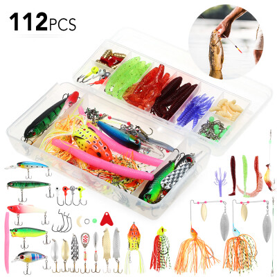 

112pcs Fishing Lure Set Fishing Lure Bait Gear Kit Spinnerbaits Worms Jig Hooks with Tackle Box