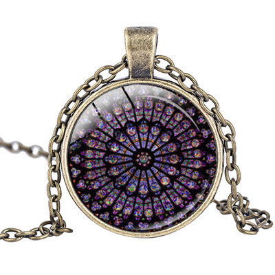 

Notre Dame de Paris Cathedral Rose Window Memorial Alloy Pendant Necklace