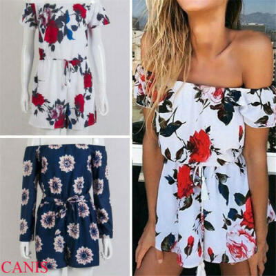 

UK Womens Holiday Playsuit Romper Ladies Jumpsuit Summer Beach Dress Size 6 - 14