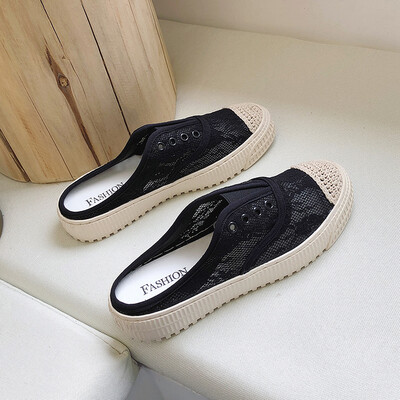

Fishermans Shoes Half Slippers Women 2019 Summer New Slippers Straw Baotou Mueller Shoes Hollow Lace Wear Sandals