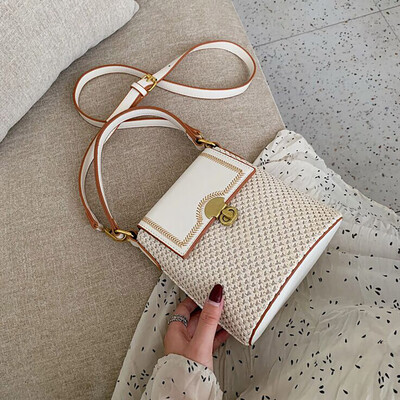 

Tailored Women Fashion Summer Beach Wild Bucket Messenger Shoulder Bag Solid Weaving Bag