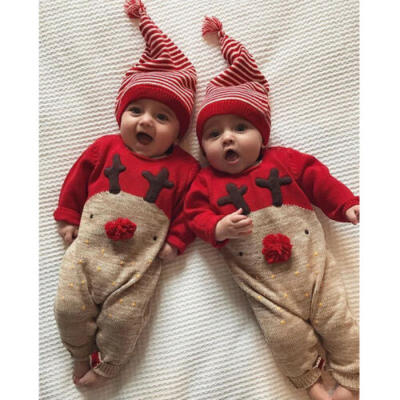 

US Newborn Baby Boy Girl Christmas Reindeer Romper Jumpsuit Clothes OutfitsHat