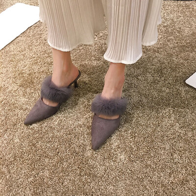 

Sandals women wear autumn Korean version of pointed semi-slippers fashion high heels with Joker Mao Mao shoe trend