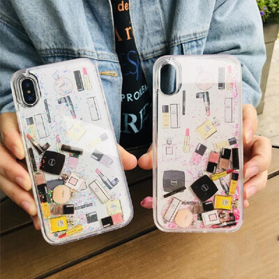 

Applicable apple xsmax mobile phone shell tide female cartoon cosmetics floating quick sand powder 6s789plus transparent Makeup