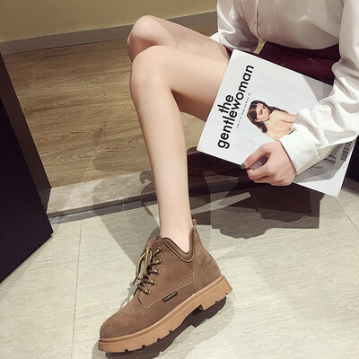 

Handsome Martin Boots British Wind Round Head Tied Flat Bottom Shoes Grinding Machine Boots