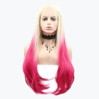 

Amazing Star Lace Frontal Wigs Long Natural Wave Pink Color Heat Resistant Fiber Synthetic Hair For Fashion Women