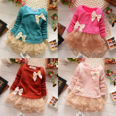 

Casual Baby Girls Kids Toddlers Lace Bow Princess Dress One-piece Skirts 3M-2Y