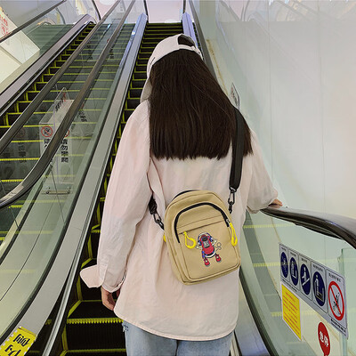 

Xiao Qingxin Single Shoulder Bag Girl Student Slant Bag ins Simplified Sen Summer Canvas Mobile Bag
