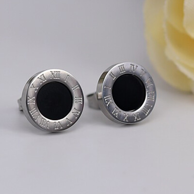 

Rose Gold Stainless Steel Roman Numeral Brand Stud Earrings For Women High Quality Shell Earrings Fashion Jewelry