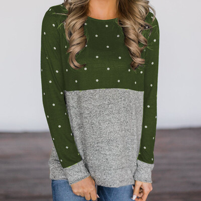 

Nomeni Women Dot Printing Patchwork O Neck Long Sleeve Sweatshirt Pullover Blouse BKL