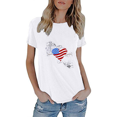 

Nomeni Womens Fashionable Loose American Flag Short-Sleeved Printed T-shirt Top Blouse