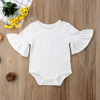 

Newborn Infant Baby Girl Clothes Summer Flared Sleeve Solid Color Romper Jumpsuit Bodysuit Cotton Outfits
