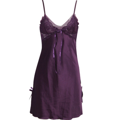 

Ladies Sexy Silk Sleepwear Satin Nightgown V-neck Nightdress Slip Nighties Summer Night Dress Lace Night Gown Lingerie For Women