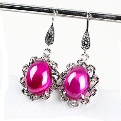 

S925 sterling silver sapphire earrings Thailand vintage Ms Mark sai tai silver ear ring earrings