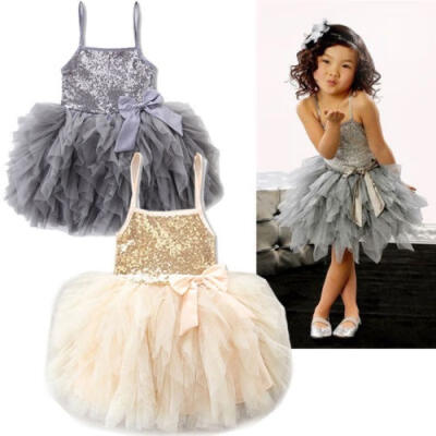 

Fashion Cute Bowknot Princess Tulle Lace Wedding Party Kids Girls Dress Pageant Tutu Dresses