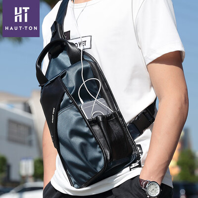 

Mens bag chest bag Korean version of casual Messenger bag canvas stitching leather shoulder bag trend fashion