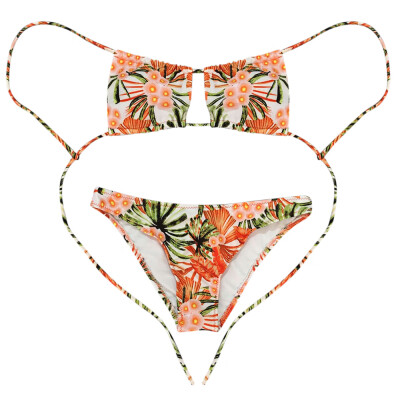 

Women Sexy Floral Print Tied Strap Backless Two-piece Swimwear Bikini Set