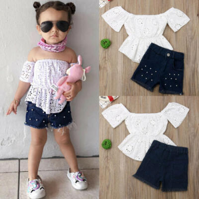 

US Toddler Kids Baby Girl Summer Tops T-shirt Denim Shorts 2Pcs Outfits Clothes